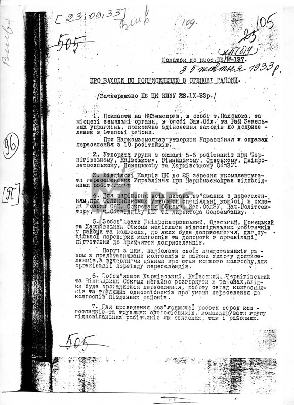 Додаток до протоколу Політбюро ЦК КП(б)У № 137