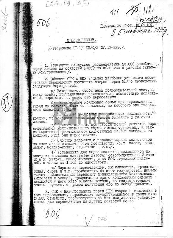 Додаток до протоколу Політбюро ЦК КП(б)У № 137