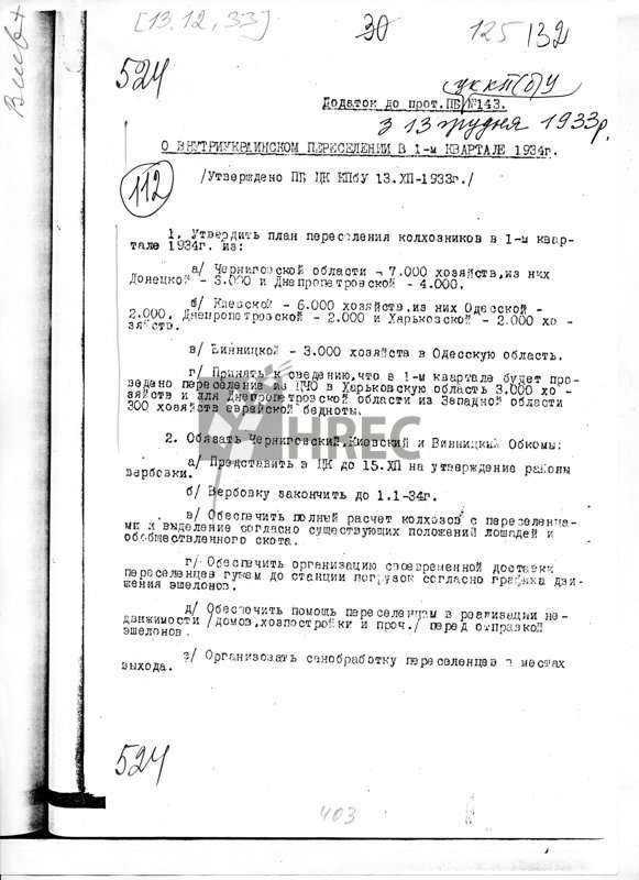 Додаток до протоколу Політбюро ЦК КП(б)У № 143